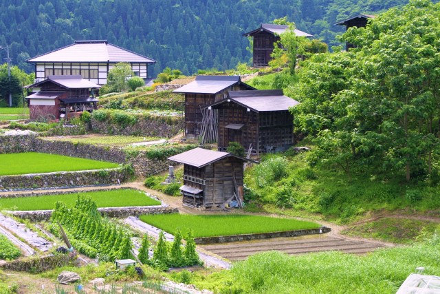 棚田と板倉の風景